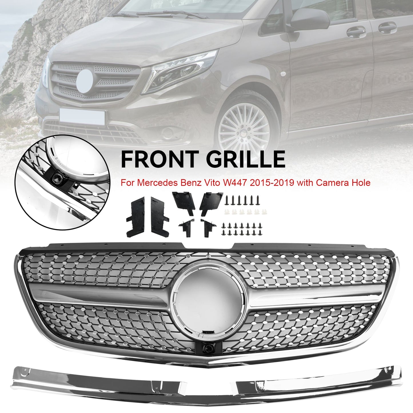 2015 2016 2017 2018 2019 Mercedes Benz Vito W447 Diamond Grille Front Bumper Chrome Grille