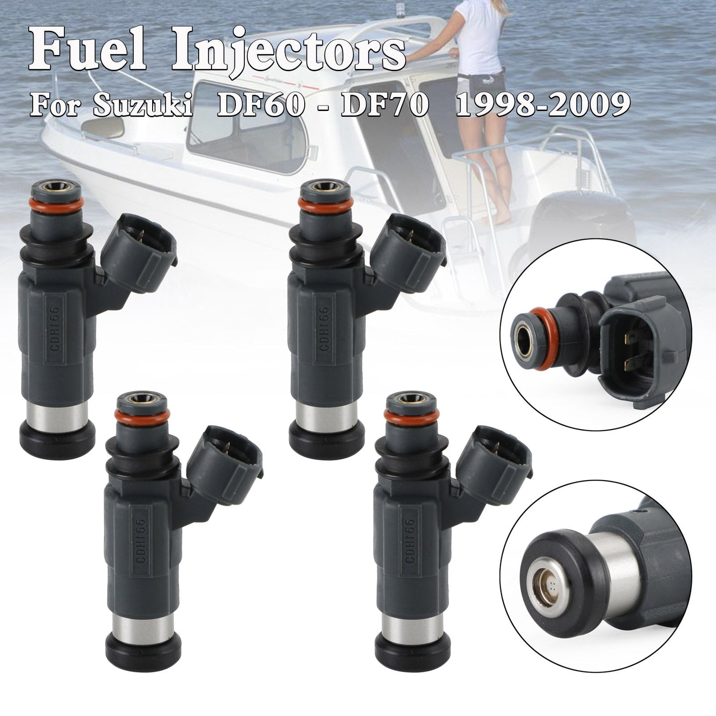 4 inyectores de combustible CDH166 15710-66D00 para Suzuki DF60-DF70 (1998-2009)