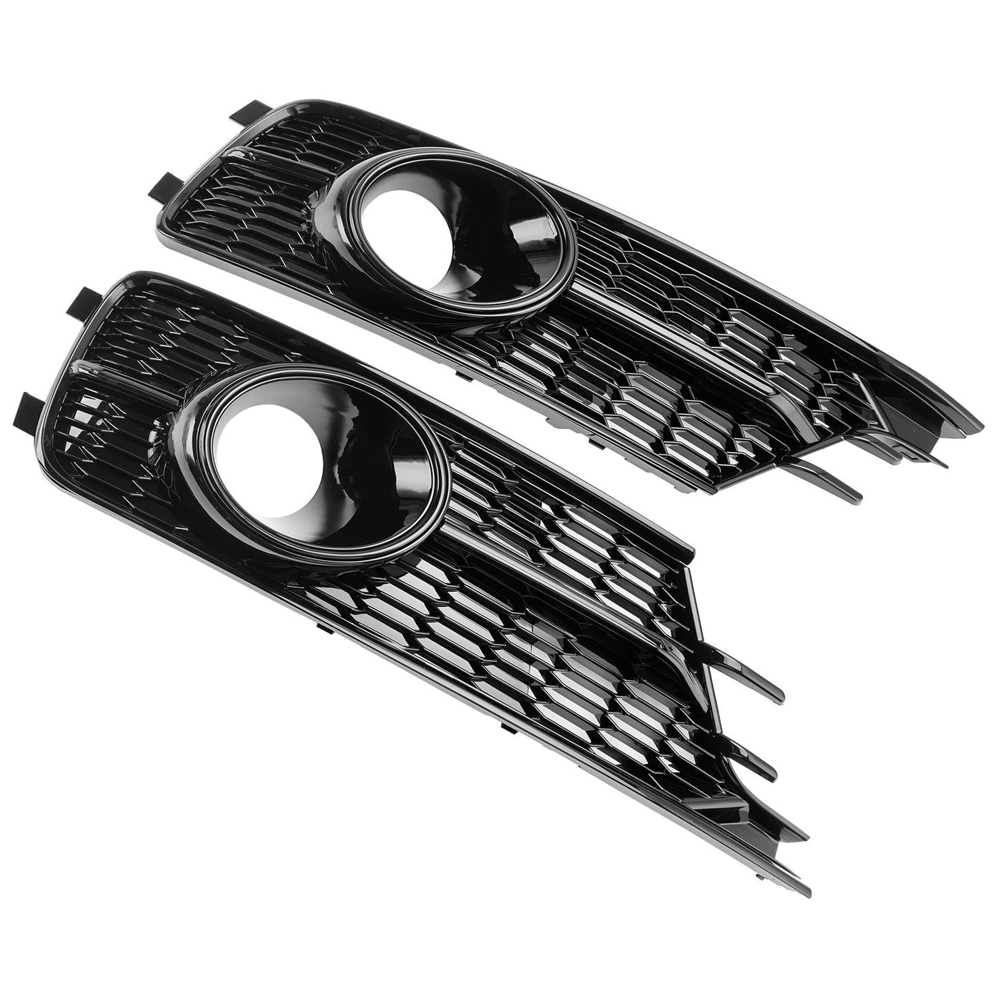 2016-2018 Audi A6 C7 W/ACC Hole Pair Front Bumper Lower Light Cover Grille Black Grill