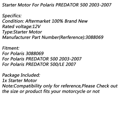 Electric Starter Motor for Polaris PREDATOR 500 2003-2007 PREDATOR 500/LE 2007 Assosary
