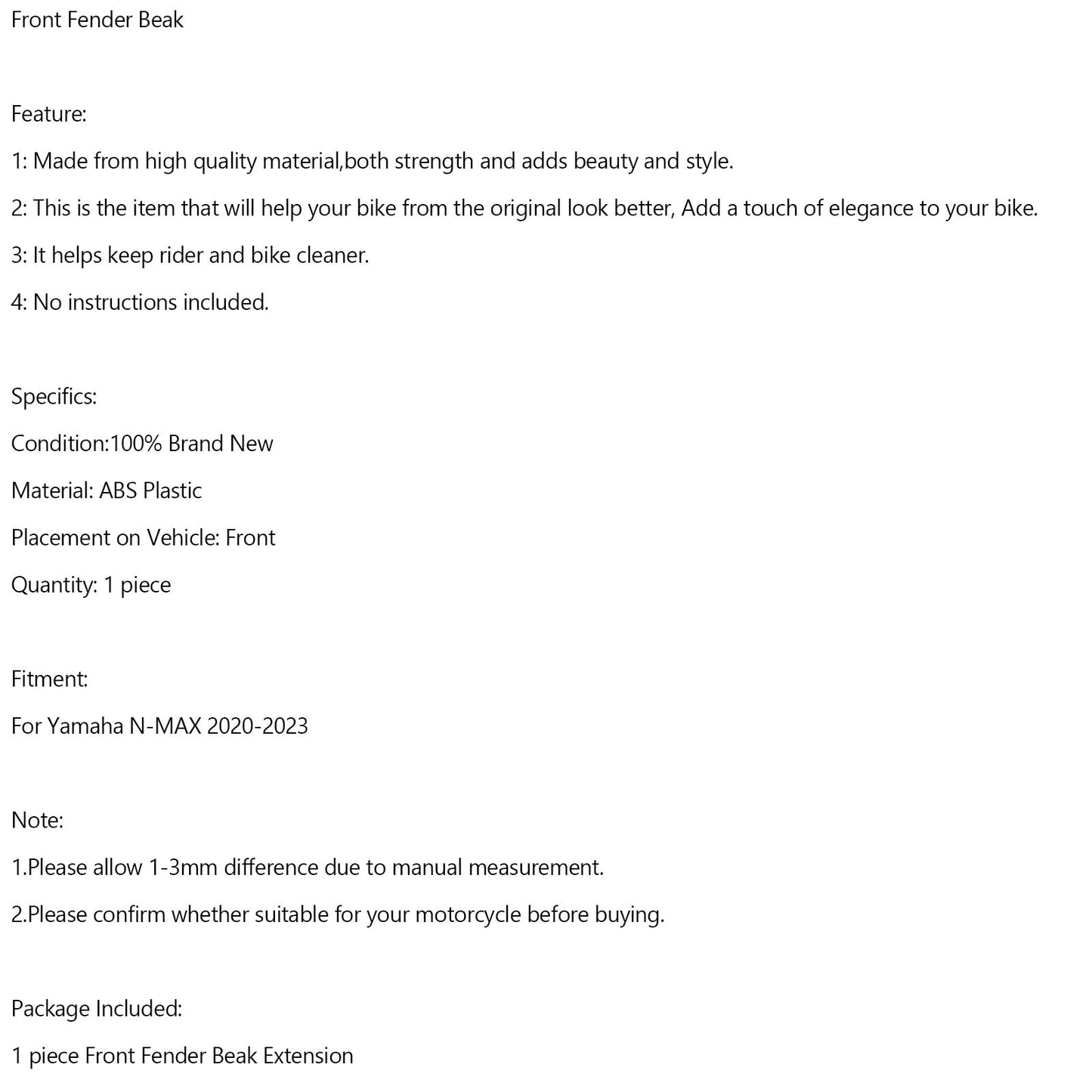 Extension de bec de garde-boue avant pour Yamaha N-MAX 2020-2023