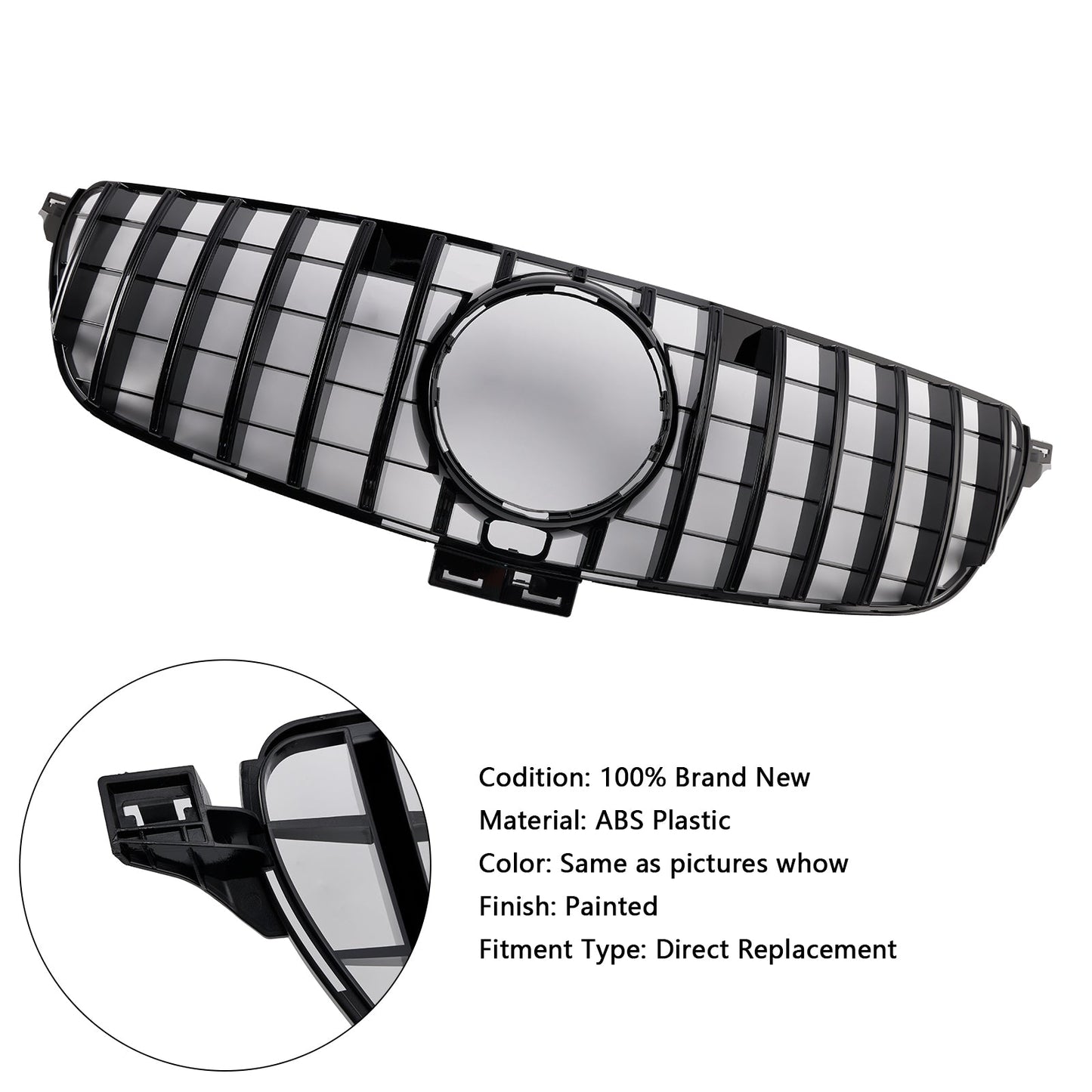 GT Style Front Bumper Grille Grill Fit Mercedes Benz GLE-Class W166 2015-2018
