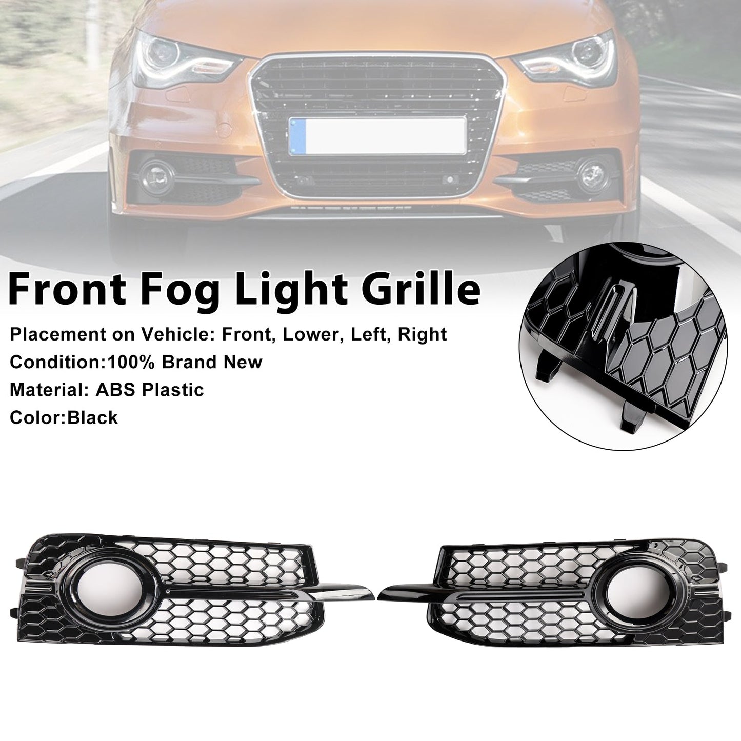 2011-2014 Audi A1 S-Line 8X 2PCS Front Bumper Fog Light Cover Grille Black Honeycomb Grill