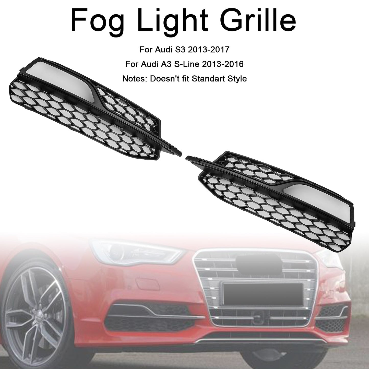 2013-2016 Audi A3 S-Line Front Lower Bumper Fog Light Cover Grille 8V3807681G 8V3807682G