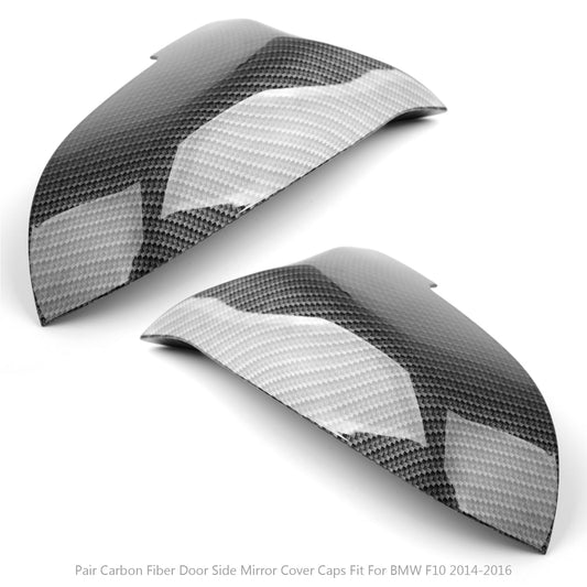 Pair Carbon Fiber Side Rear View Mirror Cover Caps For For BMW F10 F18 2014-2016