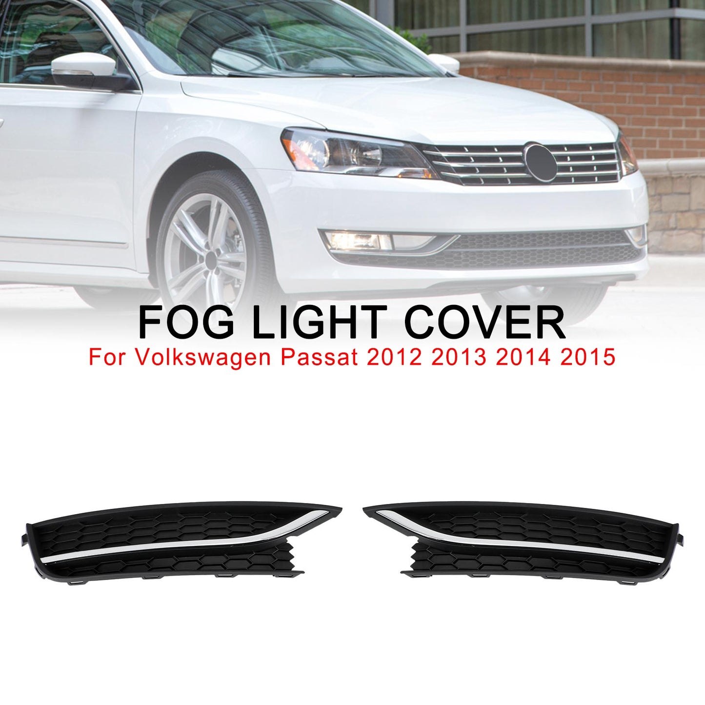 Volkswagen 2012-2015 Passat 2PCS Front Driving Fog Light Cover Black/Chrome