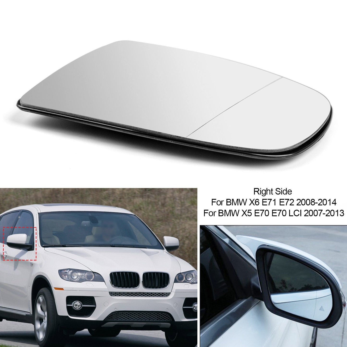 2008-2014 BMW X5 X6 E72 E71 E70 Right Heated Wing Side Mirror White Glass