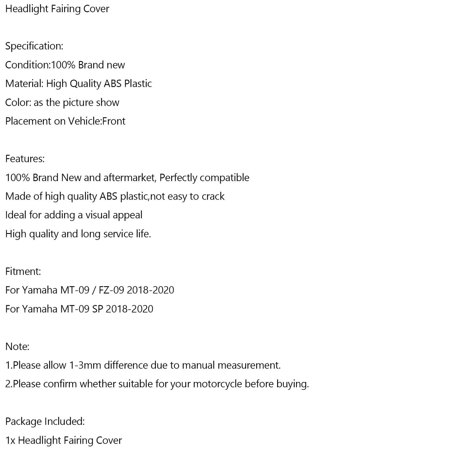 Headlight Fairing Windshield Cover For For Yamaha MT-09 FZ09 MT-09 SP 2018-2020