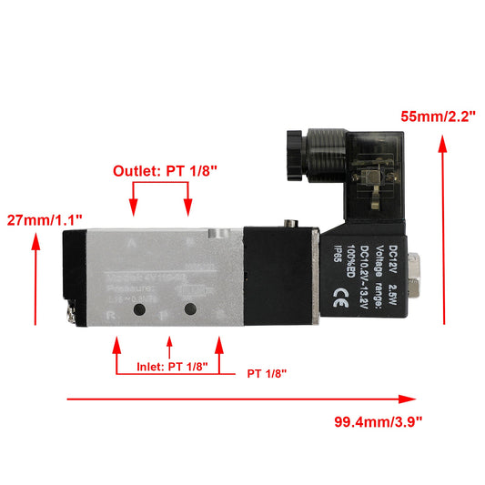 Válvula solenoide neumática eléctrica 4V110-06, 2 posiciones, 5 vías, PT 1/8", 12 V CC