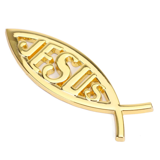 Jesus Christian Fish Symbol Gold 3D Car Decal Emblem Sticker Religious God