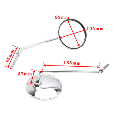 Honda C50 C65 C70 C90 C50M C65M C70M CT70 S90 CL90 CM91 CM90 CB100 CL100 CB125S 88120-086-812 Chrome Rearview Mirrors Left and Right M8x1.25
