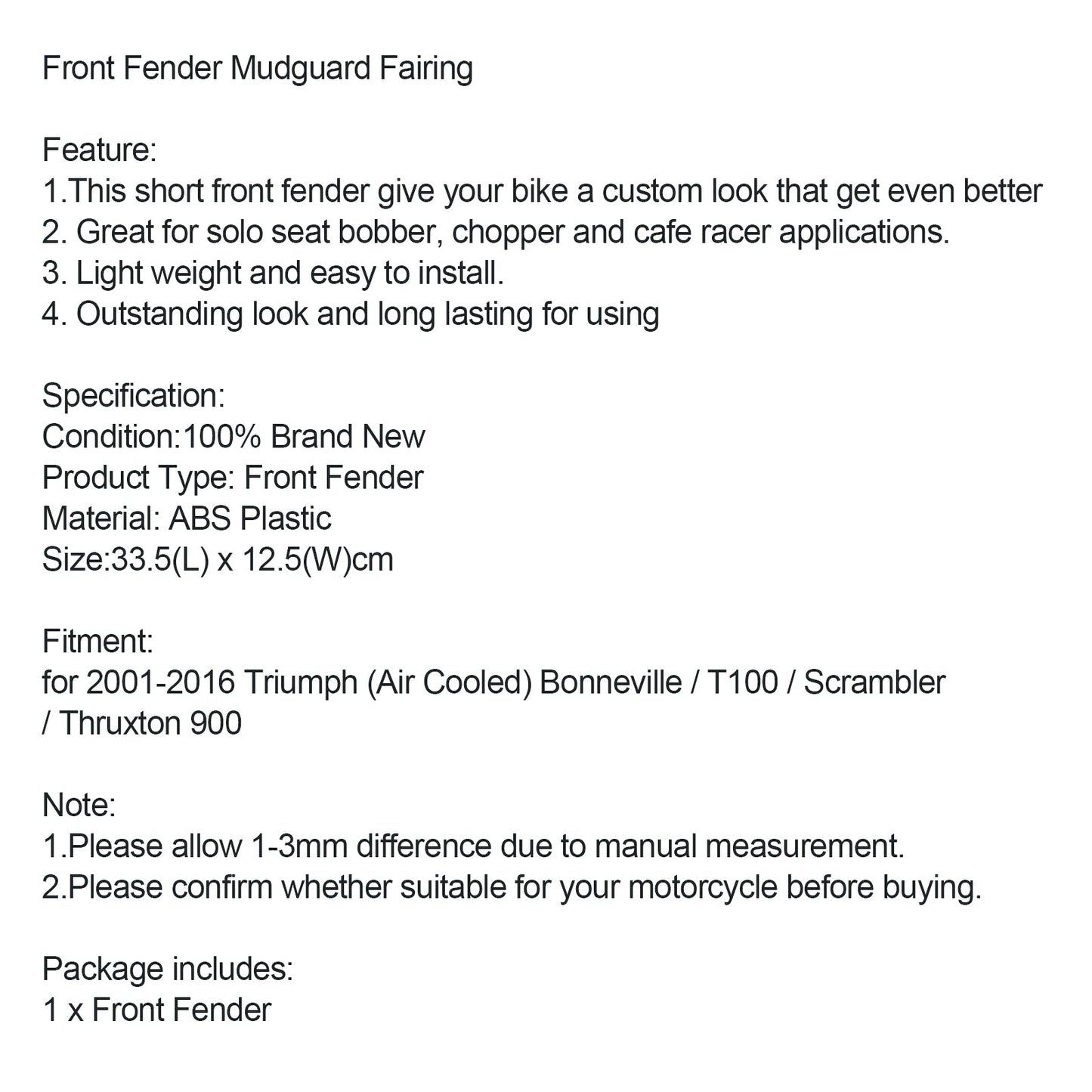 Guardabarros delantero para Bonneville T100 Scrambler Thruxton 2001-2016