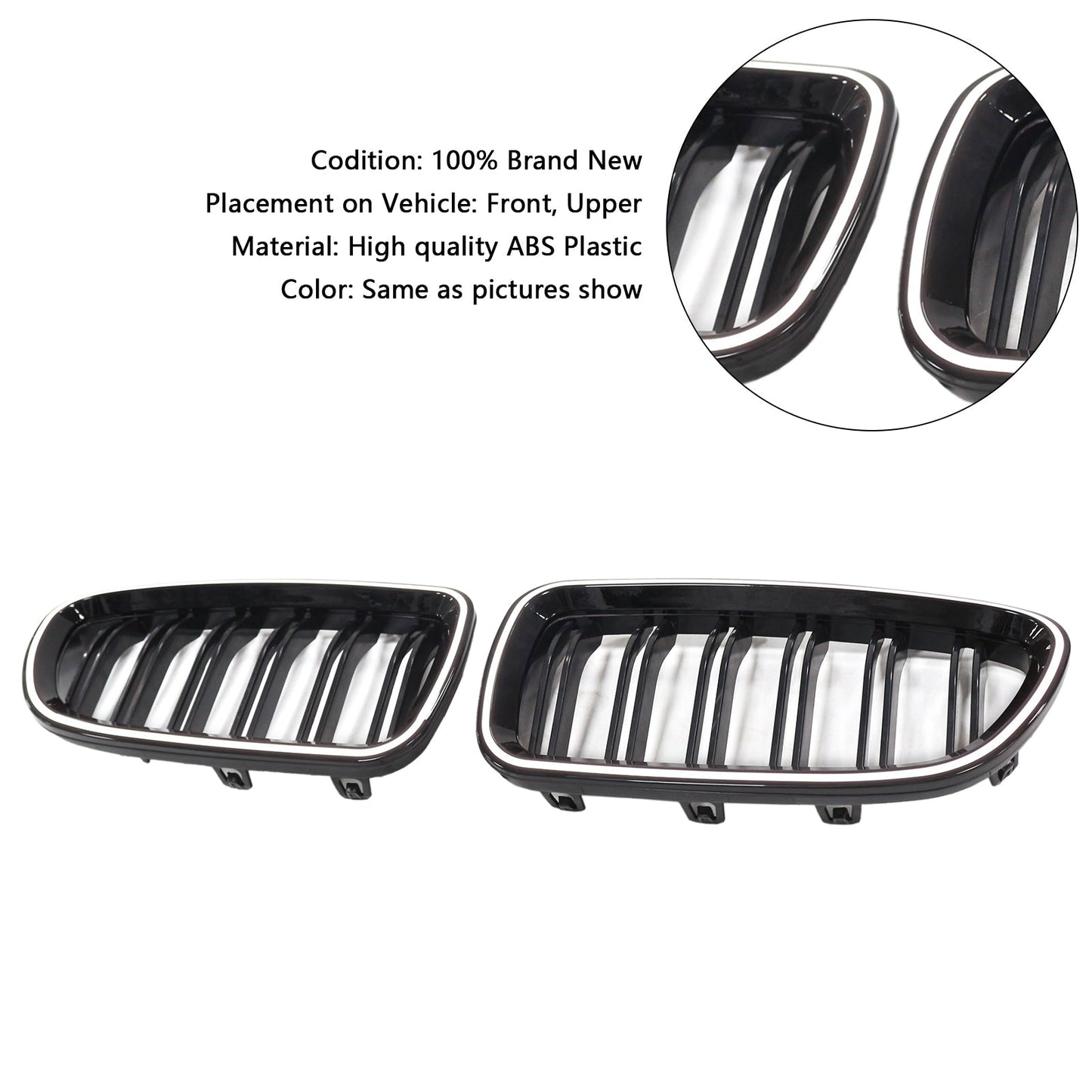 11.2009-02.2017 BMW 5-Series F11 Kidney Bumper Grill Grille Gloss Black 51137203649 51137203650