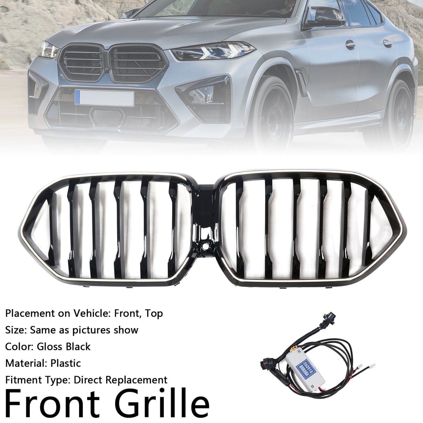 2023-2025 BMW X6 G06 M60i Black Front Bumper Grille Grill W/Camera Hole