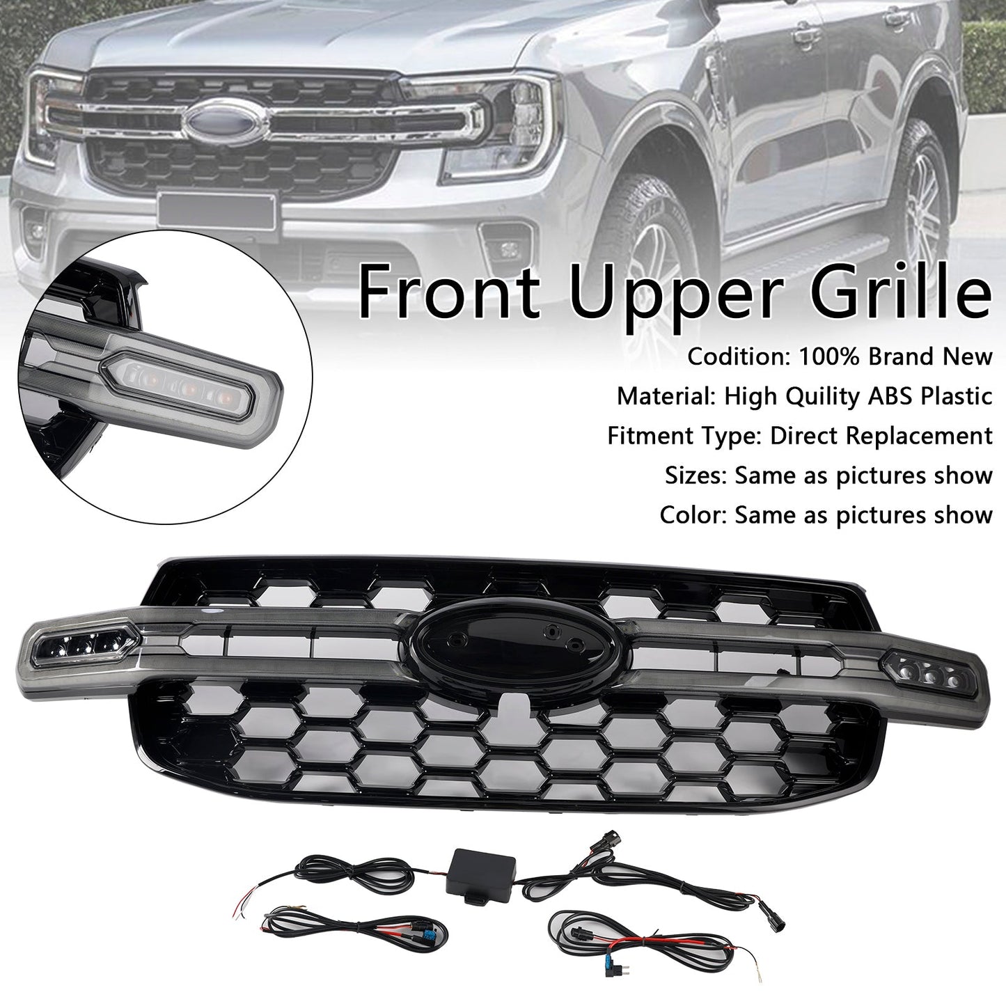 2023-2024 Ford Ranger Next Gen T9 Front Bumper Grill Black Grille W/ LED Light