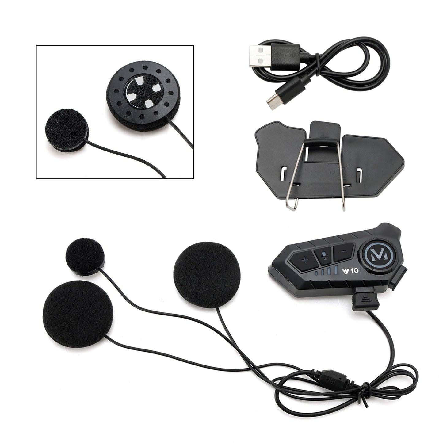 Casque Bluetooth universel avec haut-parleur et écouteurs pour moto, noir