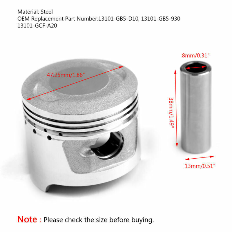 Piston de 47,25 mm pour kit britannique CT70 Honda, alésage de 0,25 mm, C70CWR CRF70F XR70R 1997-12 