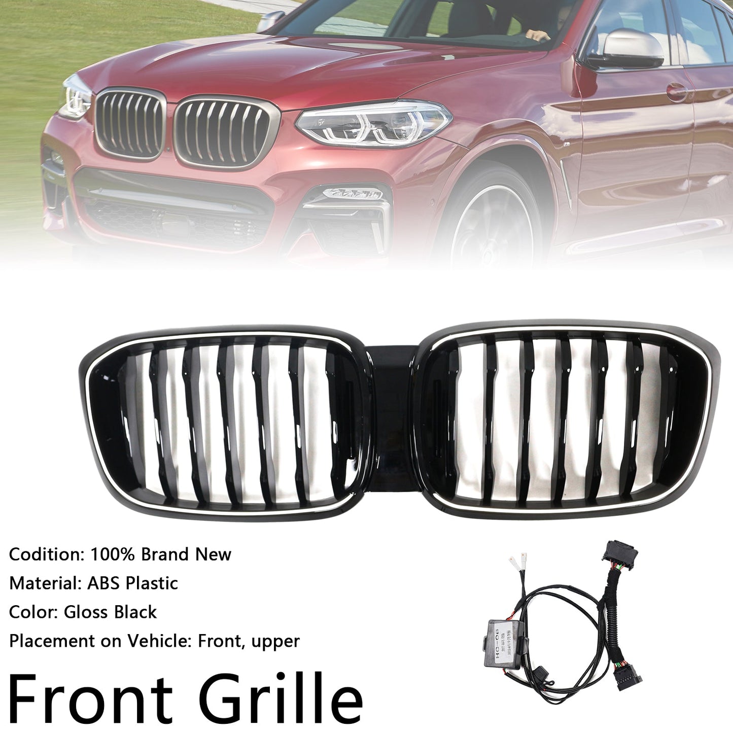 2018-2021 Gloss Black Front Kidney Mesh Grill Grille Fit BMW X4 G02 X3 G01 G08