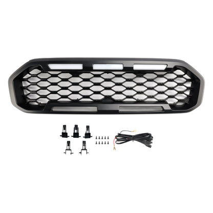 Ford Ranger 2019-2023 Front Bumper Grill Raptor / Honeycomb / Mesh Style Black Grille W/ 3 White LED Light