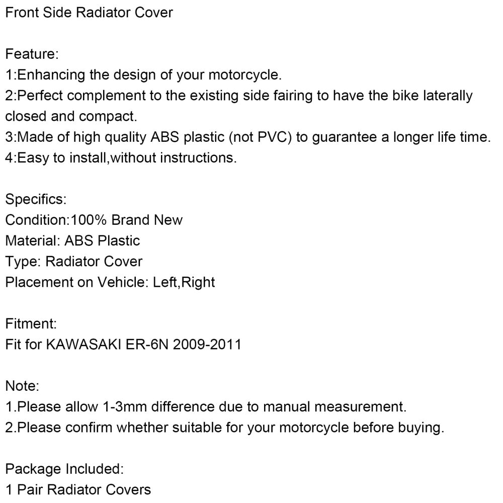 Carénage de panneau de protection de radiateur avant pour Kawasaki ER6N 2009-2011