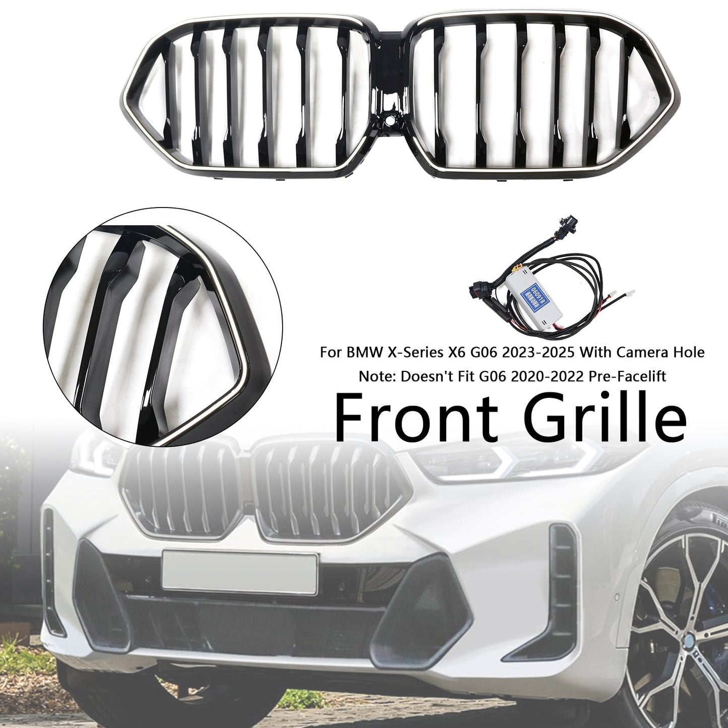 2023-2025 BMW X6 G06 M60i Black Front Bumper Grille Grill W/Camera Hole