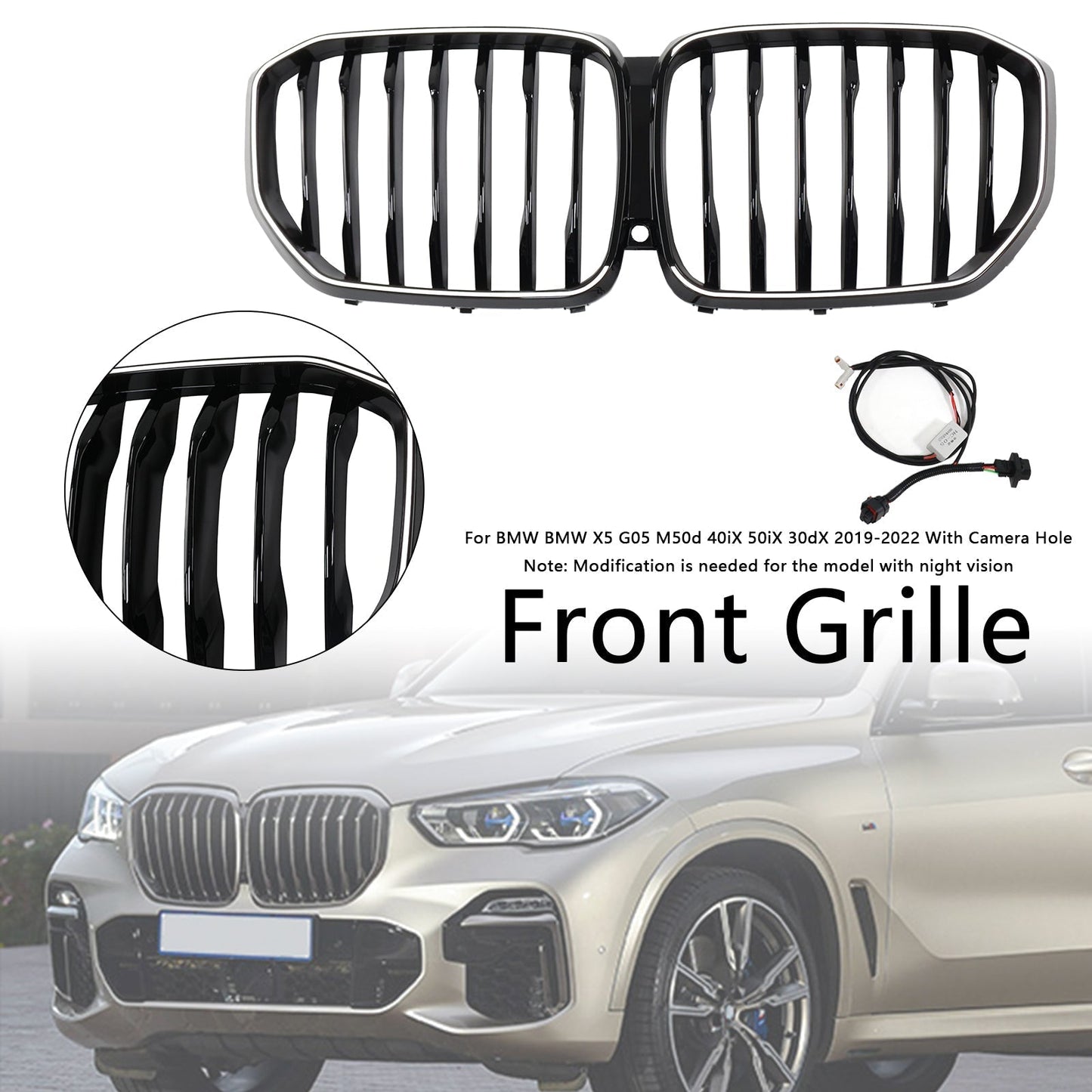 2019-2022 BMW X5 G05 M-Performance Gloss Black Front Kidney Grille 51137454887