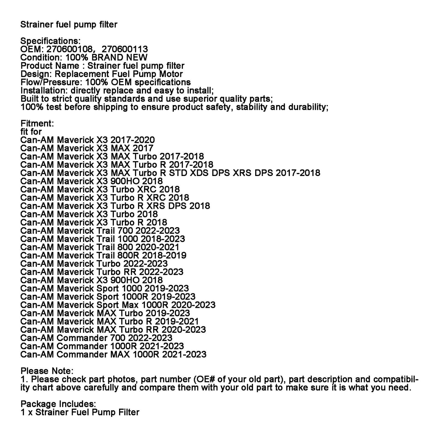 270600108 Filtro de bomba de combustible colador 270600113 Para Can-AM Maverick X3 Turbo MAX