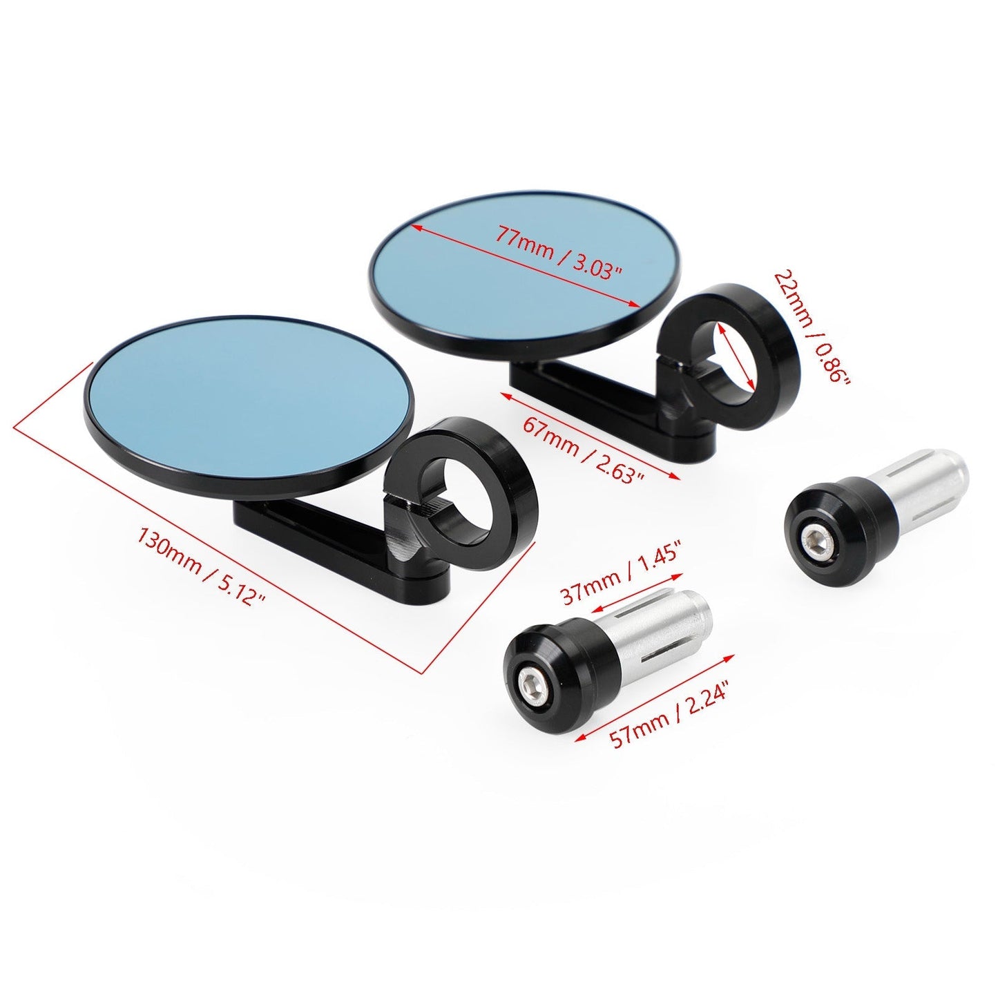 Paire de rétroviseurs universels pour guidon de 22,2 à 2,5 cm, ronds, en aluminium noir