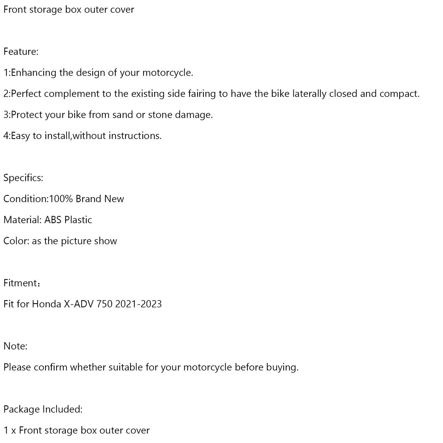 Couvercle extérieur de carénage de coffre de rangement avant pour Honda X-ADV 750 XADV 2021-2023