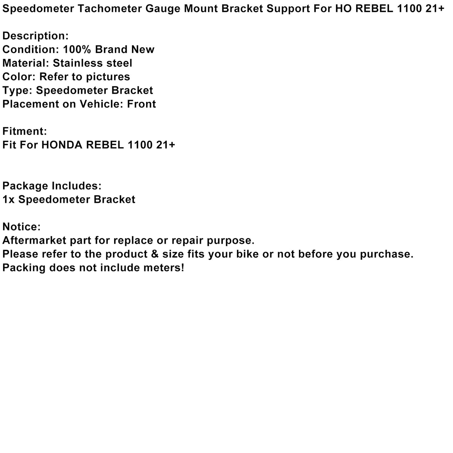 Soporte lateral para instrumentos de motocicleta Honda Rebel CMX1100 2021-2024, soporte de reubicación para velocímetro, color negro