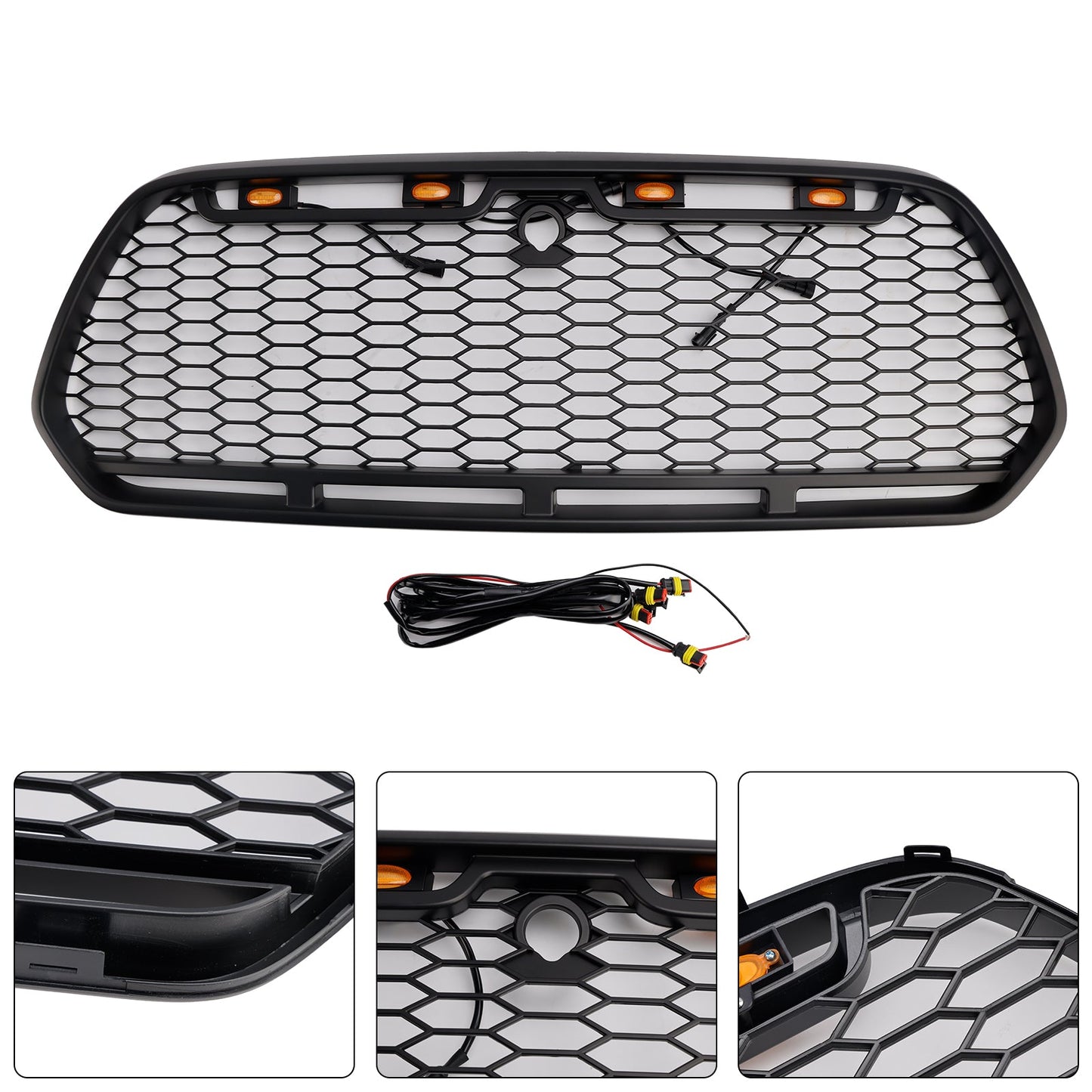 Matt Black Front Bumper Grill Grille Fit Ford Transit MK8 2015-2018 Raptor w/LED