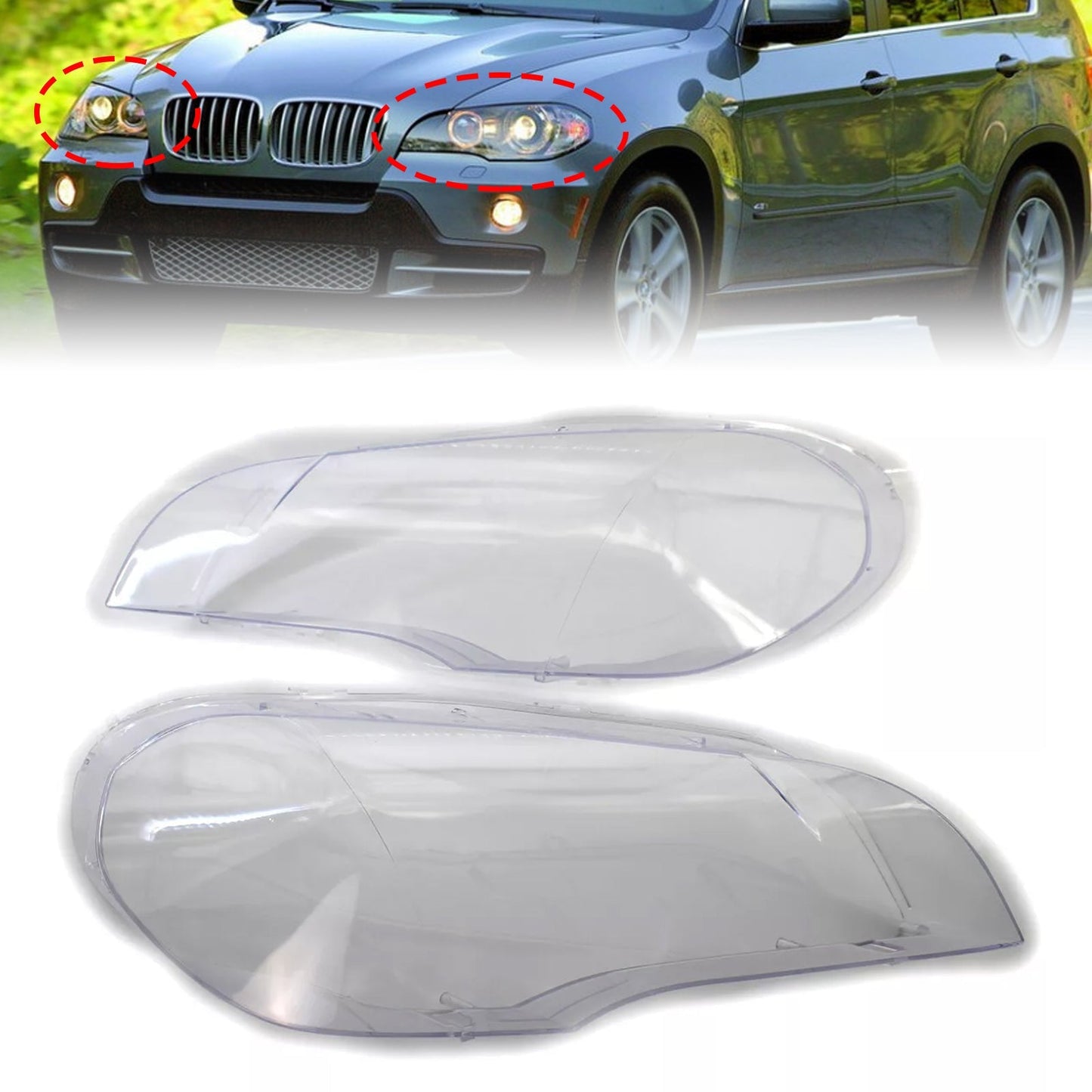 2007-2013 BMW X5 E70 2 pièces couvercle de lentille de phare transparent phare gauche + droit 63117288996 63117288998