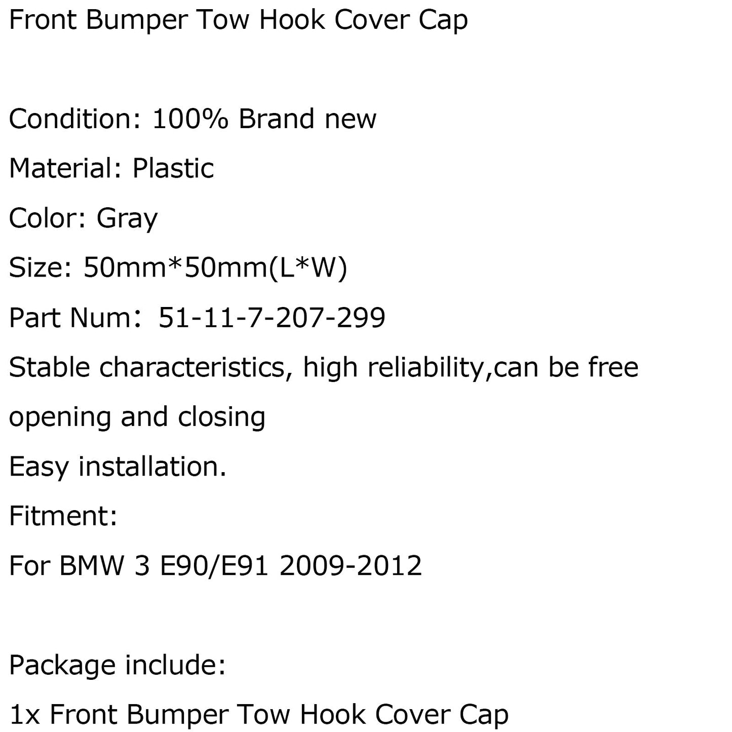 08-11 BMW E90 E91 3-Series 328i 335d 335i Front Bumper Tow Hook Cover Cap