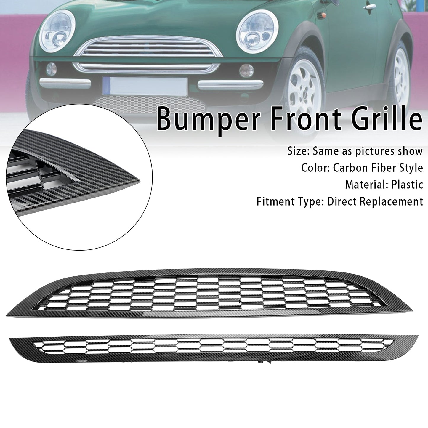 2002-2006 Mini Cooper R50 R52 R53 2PCS Honeycomb Mesh Front Grille Black Replacement Grill