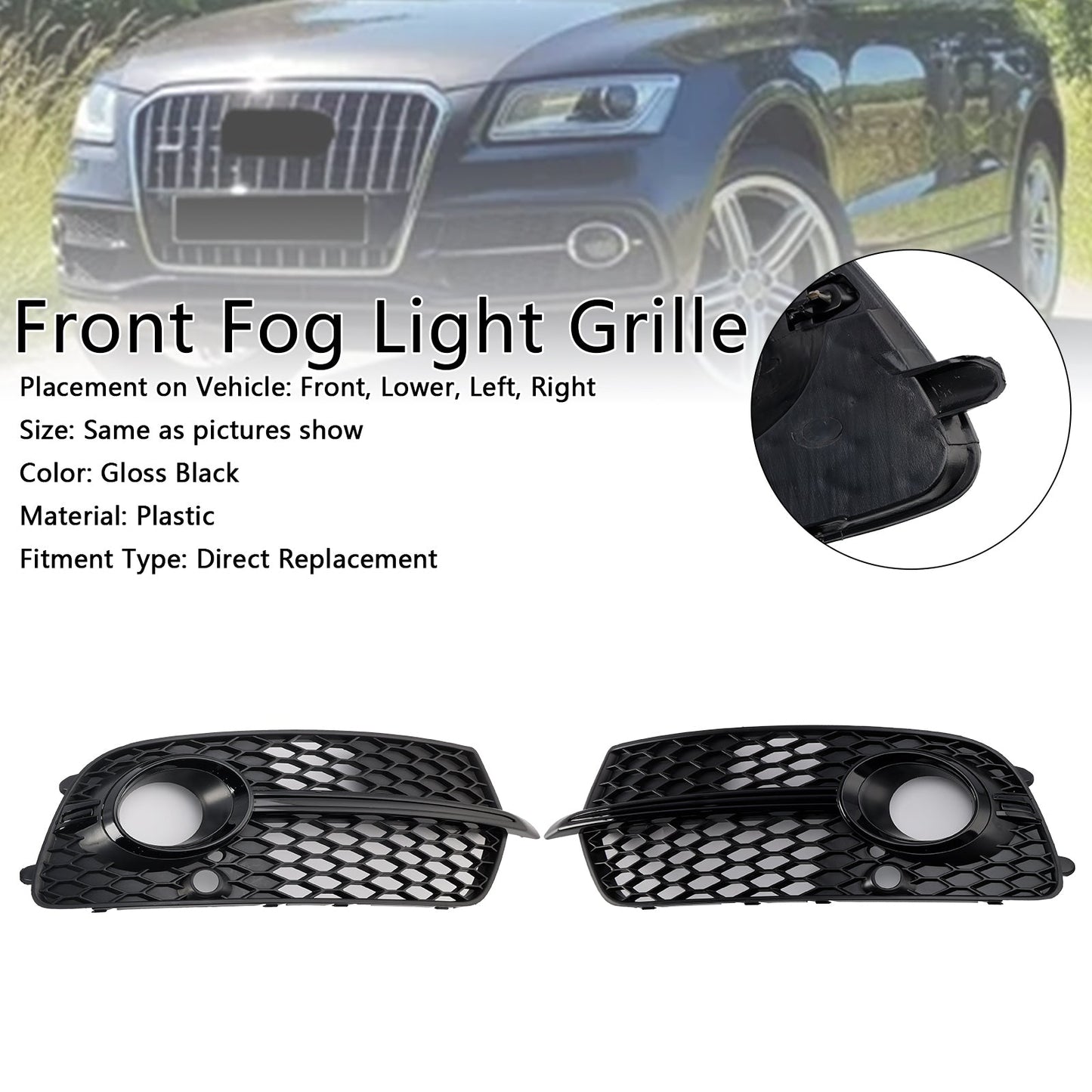 2013-2017 Front Bumper Fog Light Grill Grille Fit Audi Q5 S-Line SQ5 Black
