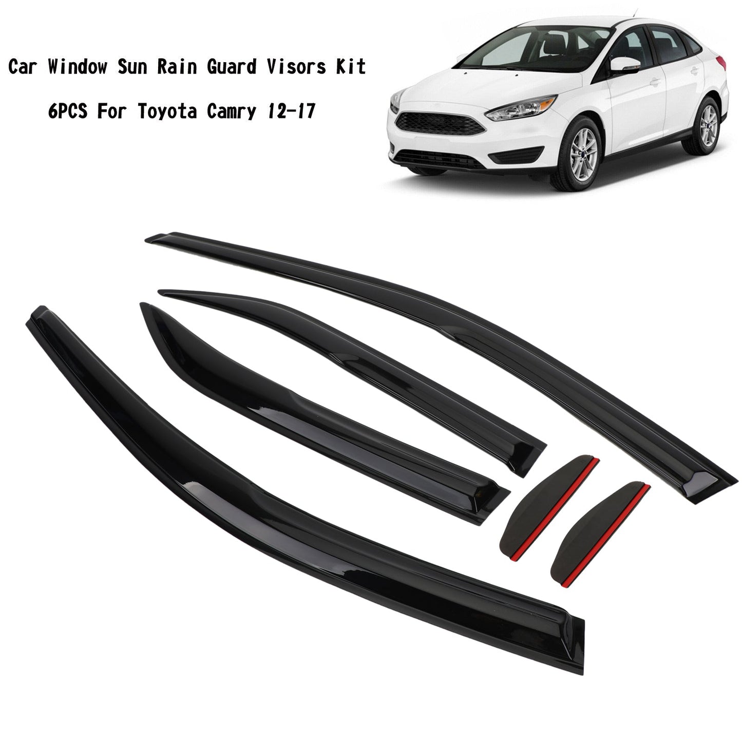 Kit de 6 pare-soleil et pare-pluie pour vitres de voiture Toyota Camry 12-17