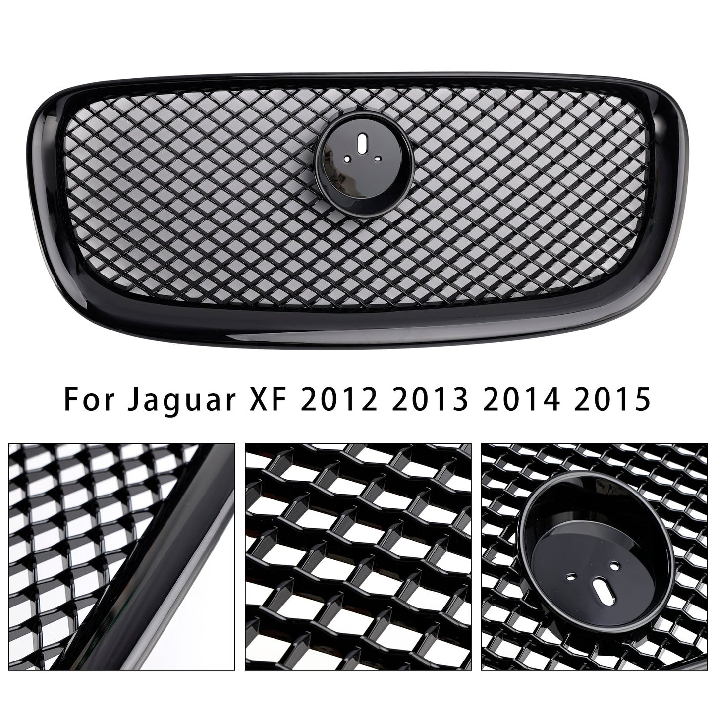 2012-2015 Jaguar XF XF-R Style Front Bumper Grill Grille Gloss Black