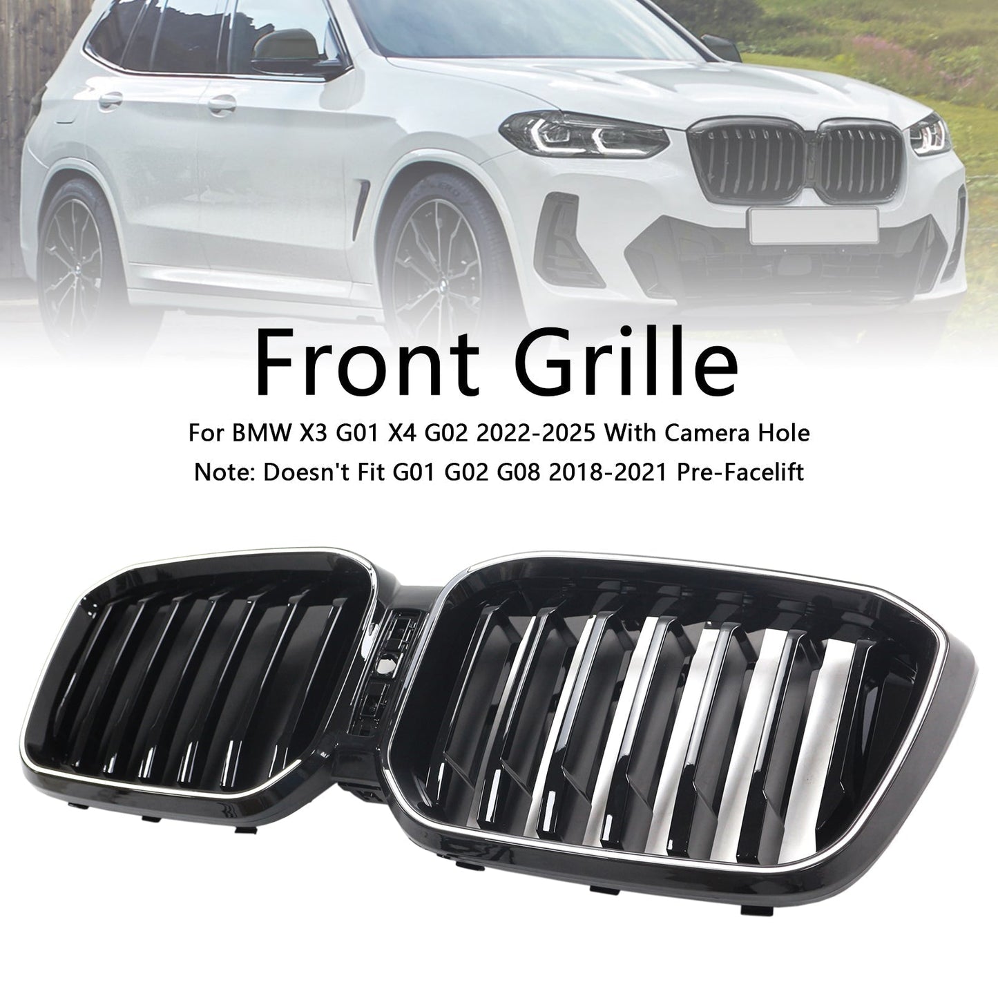 2022-2025 BMW X3 G01 X4 G02 Glossy Black Front Bumper Kidney Grille