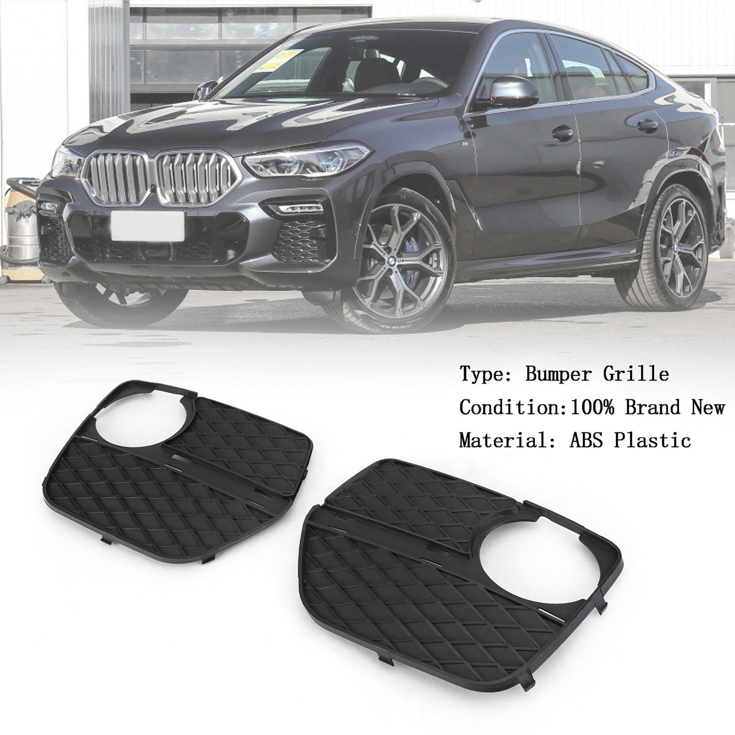 BMW 2012-2014 X6 2x Front Bumper Closed Grid Fog Light Grille Left & Right