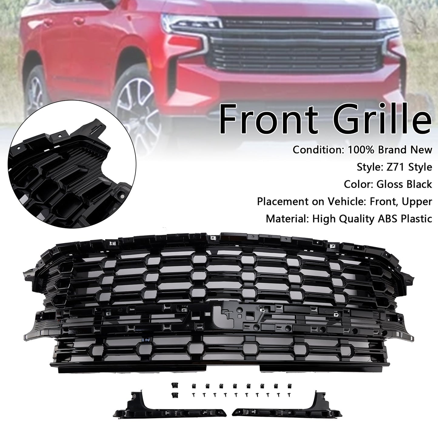 Front Grill For Chevrolet Tahoe / Suburban 2021-2024 Z71-Look Black Air Intake Radiator Bumper Grille