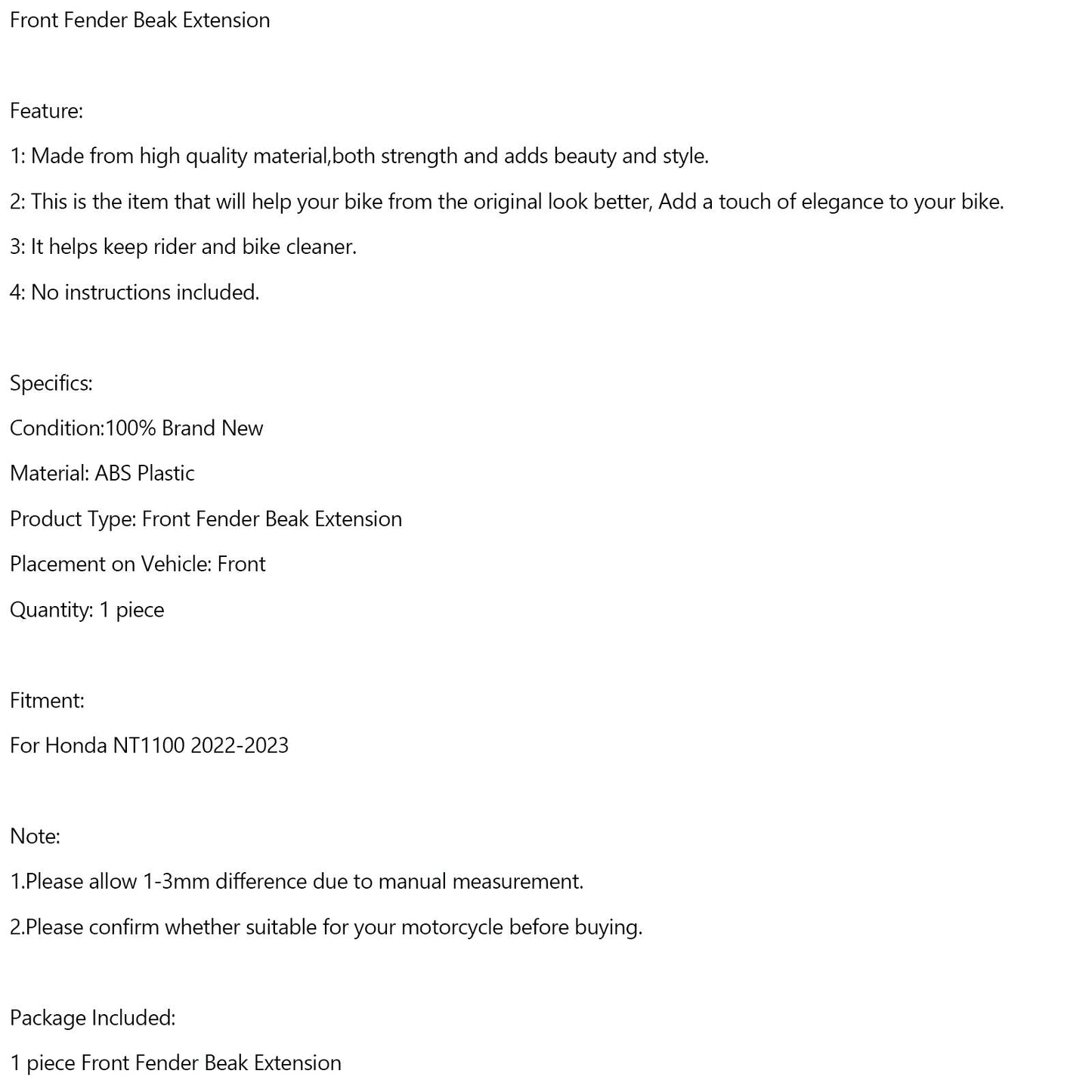 Front Wheel Beak Nose Cone Extension For For Honda NT 1100 NT1100 2022-2023