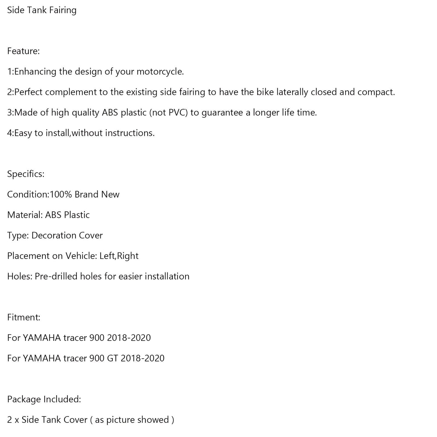 Carenado de tanque delantero de plástico ABS para Yamaha Tracer 900/GT 2018-2020