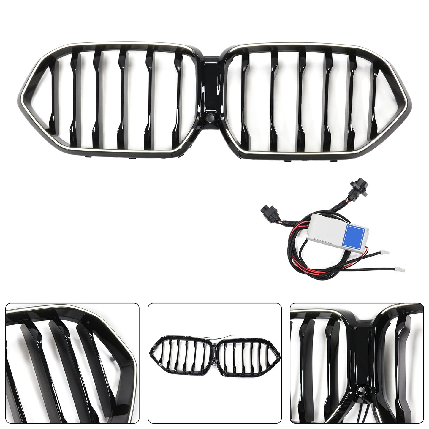 Black Front Bumper Grille Grill Fit BMW X6 G06 M50i 2020-2022 W/Camera Hole