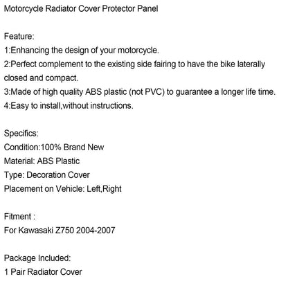 Motorcycle Radiator Cover Protector Panel For Kawasaki Z750 2004-2007