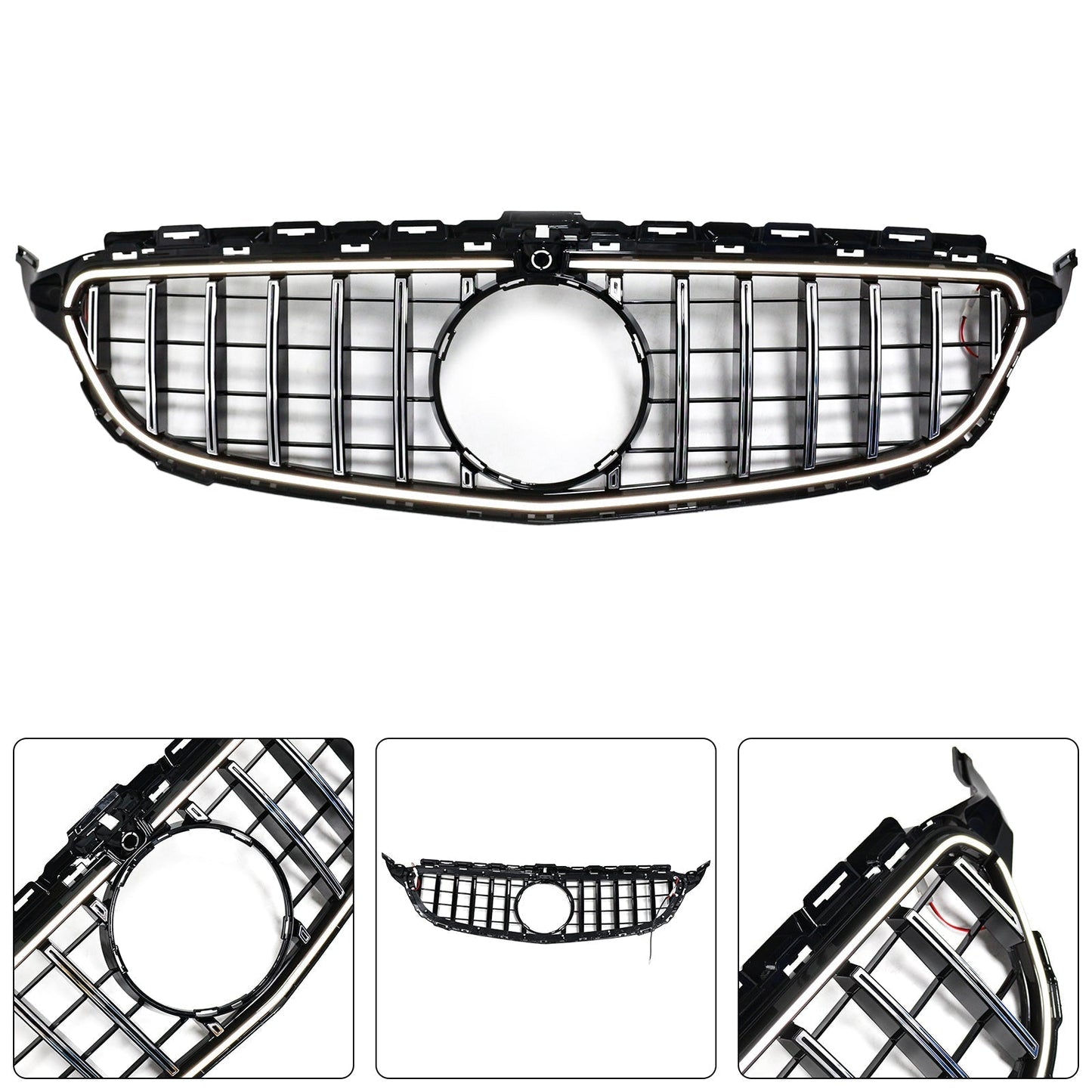2015-2021 Mercedes Benz C-Class W205 C200 C250 C300 C350 Chrome Front Bumper Grill Grille W/LED