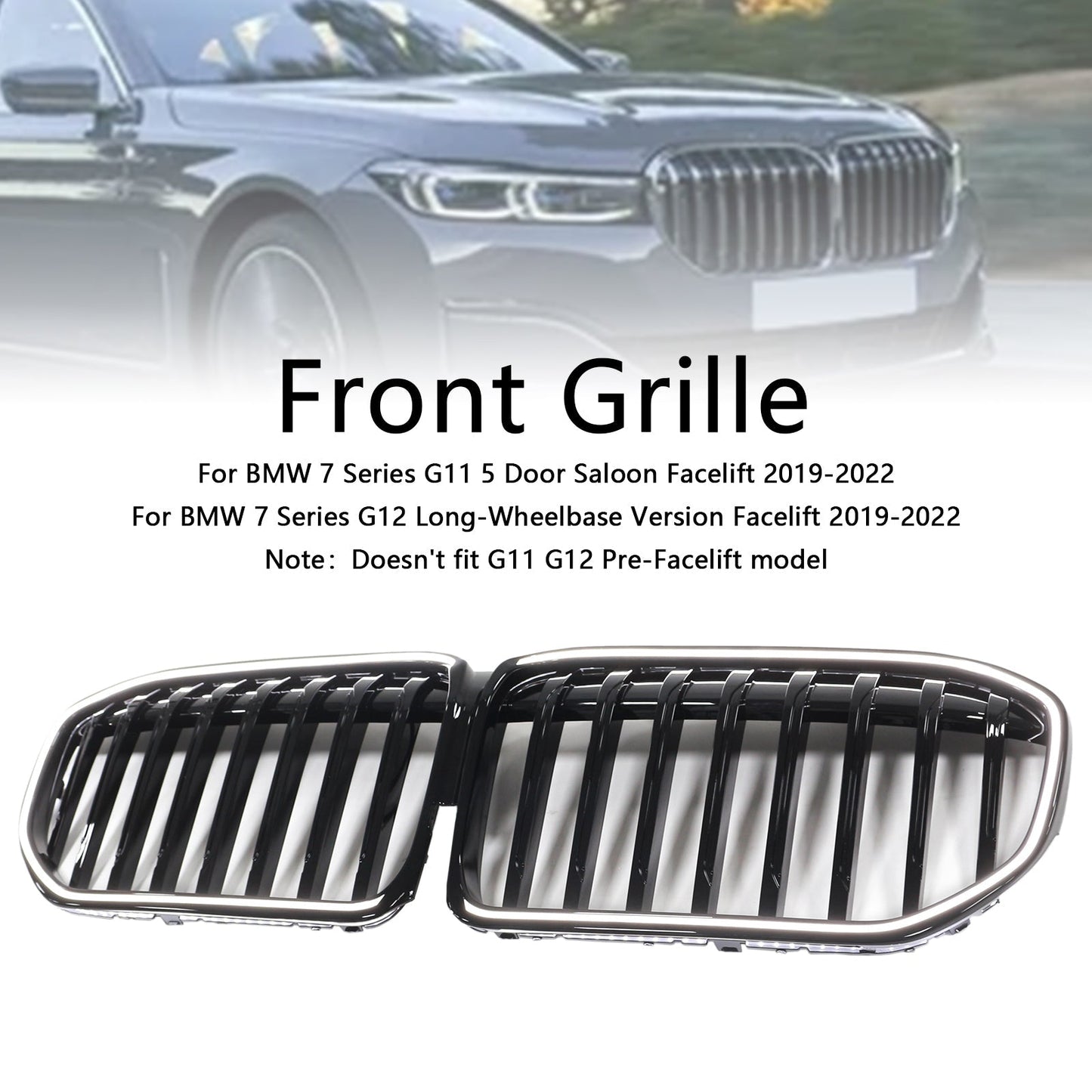 2019-2022 BMW 7 Series G11 G12 Single Slat Gloss Black Front Grill Grille