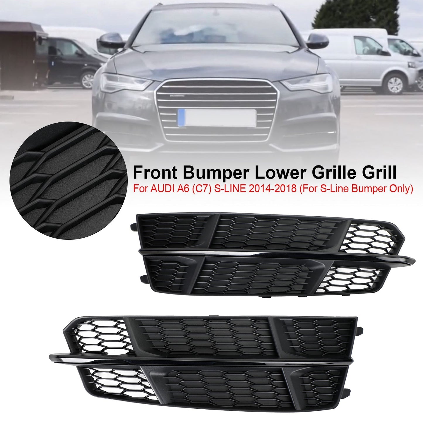 2016-2018 Audi A6 C7 S-Line Bumper Front Bumper Lower Grille Grill Matt Black 4G0807681AN 4G0807682AN Generic