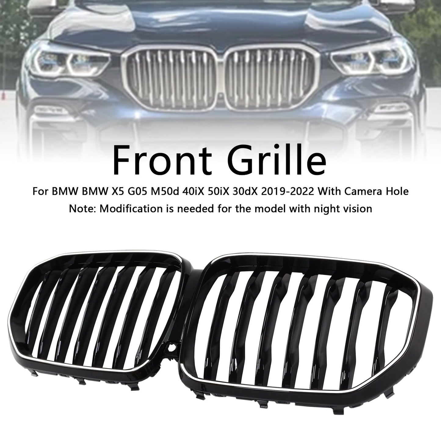 2019-2022 BMW X5 G05 M-Performance Gloss Black Front Kidney Grille 51137454887
