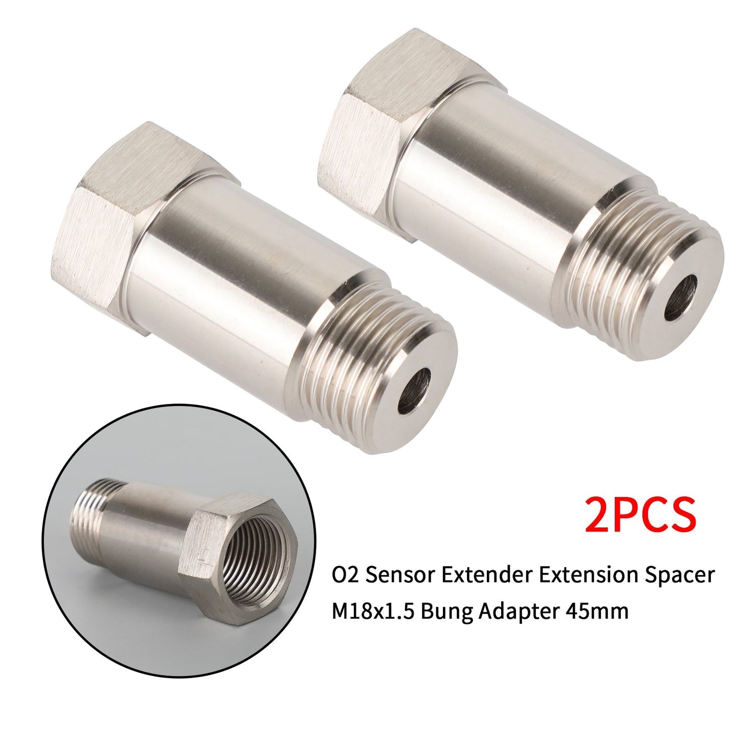 Adaptador de sensor de O2 CEL M18x15 de 45 mm para tubo de extensión de luz de verificación del motor (2 unidades)