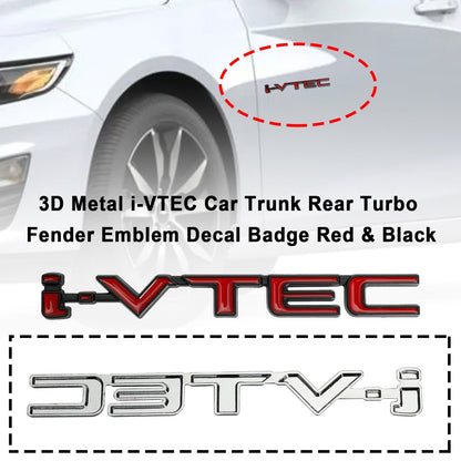 3D Metal i-VTEC Car Trunk Rear Turbo Fender Emblem Decal Badge Red & Black